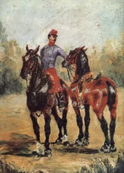 Palefrenier avec deux chevaux